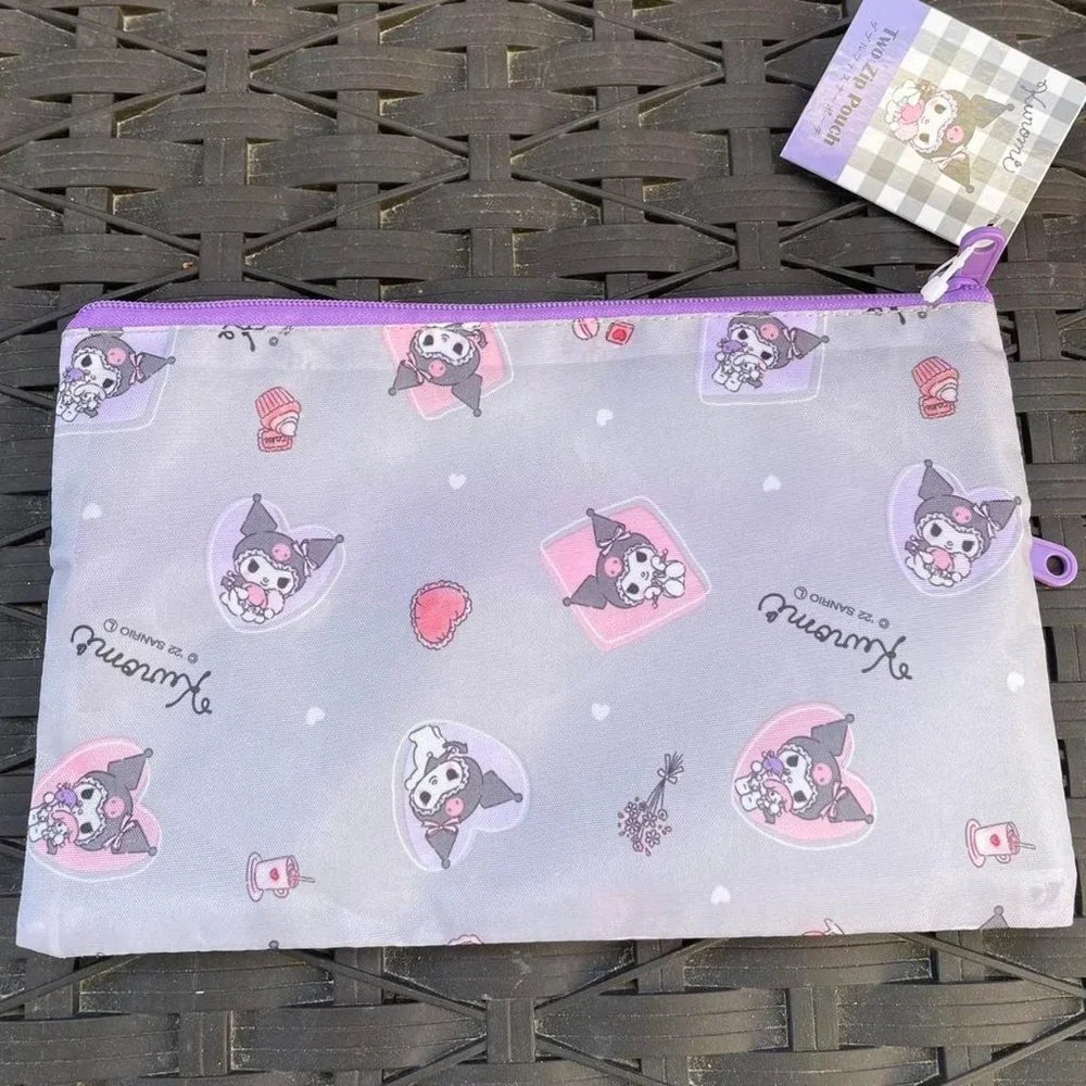 Sanrio Gray, Purple Kuromi 2 Zipper Bag